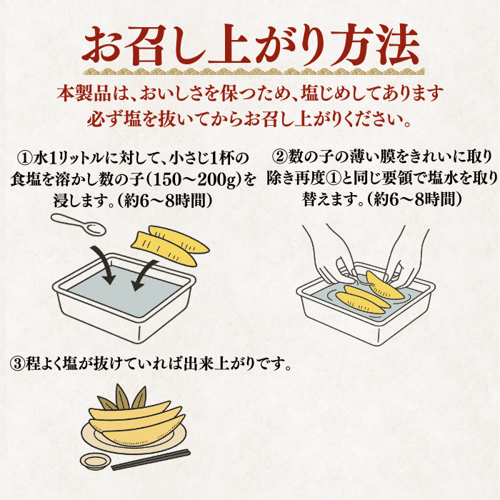 塩数の子 お召し上がり方法 塩抜きの手順