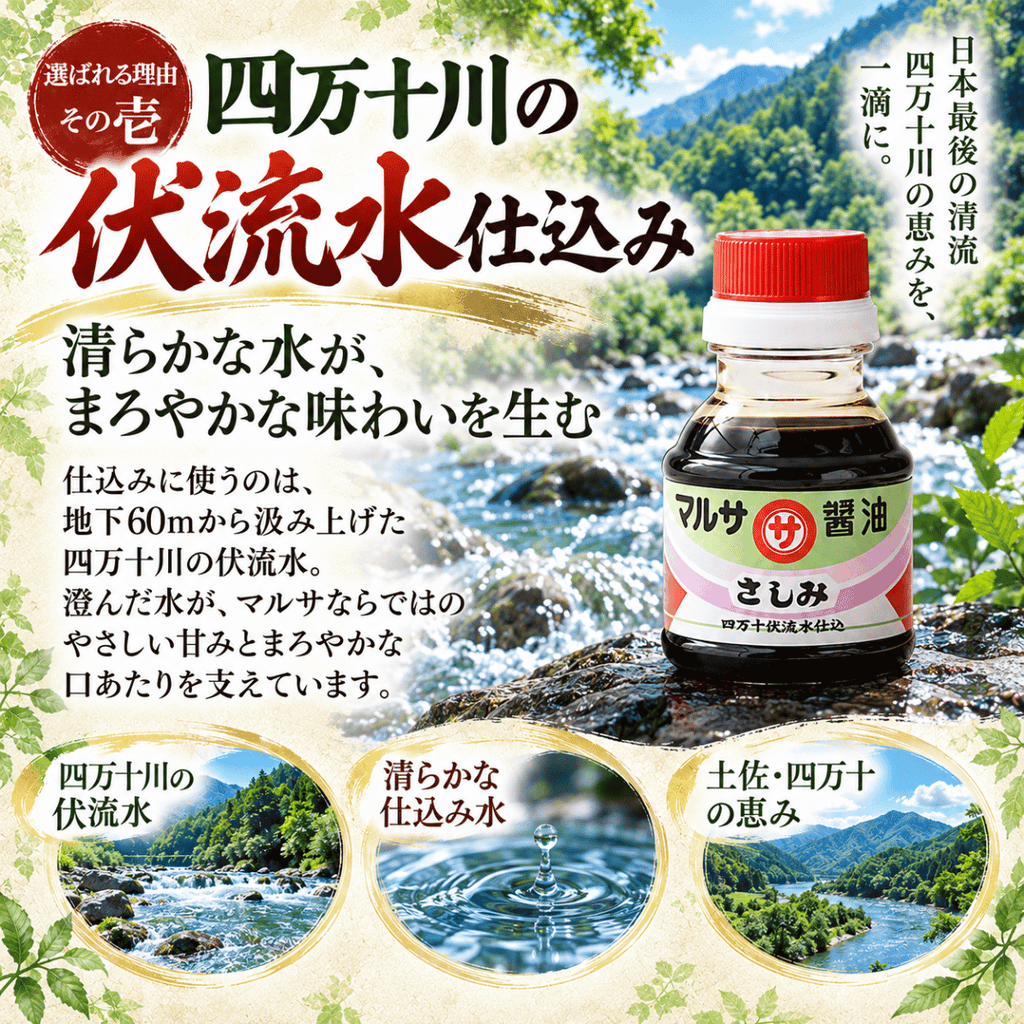 マルサのさしみ醤油 四万十伏流水仕込 ＜内容量：100ml/360ml＞