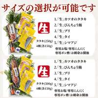 【お刺身セット5種】生カツオのタタキ(1節 or 半節)+ビンチョウマグロ/ブリ/タイ/シマアジ(各柵150g)