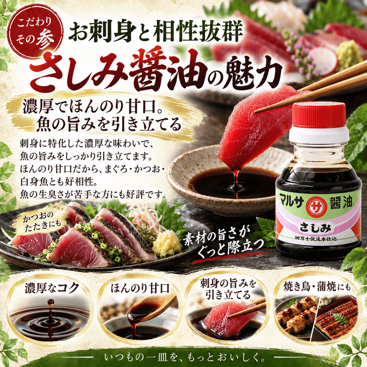 マルサのさしみ醤油 四万十伏流水仕込 ＜内容量：100ml/360ml＞