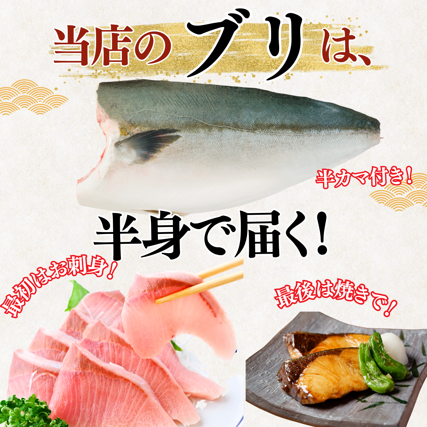 【Ikejime】Yellowtail fillet (half-side, weight: 1.2-1.5kg)