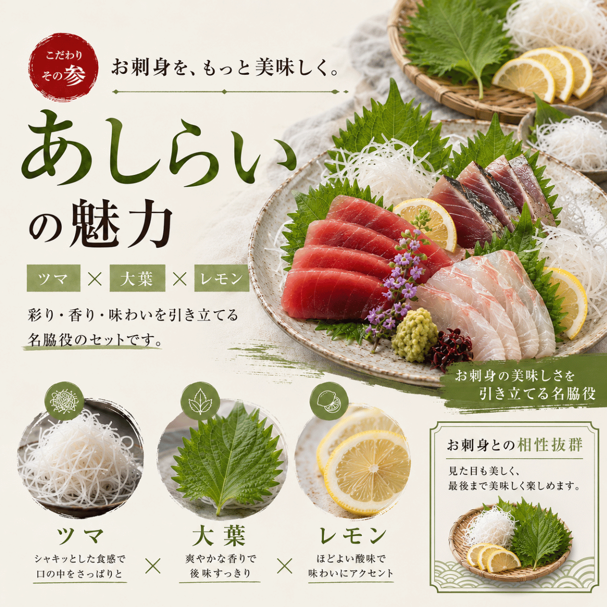 お刺身のあしらい ツマ・大葉・レモンセット ＜1セット／刺身3~4人前＞