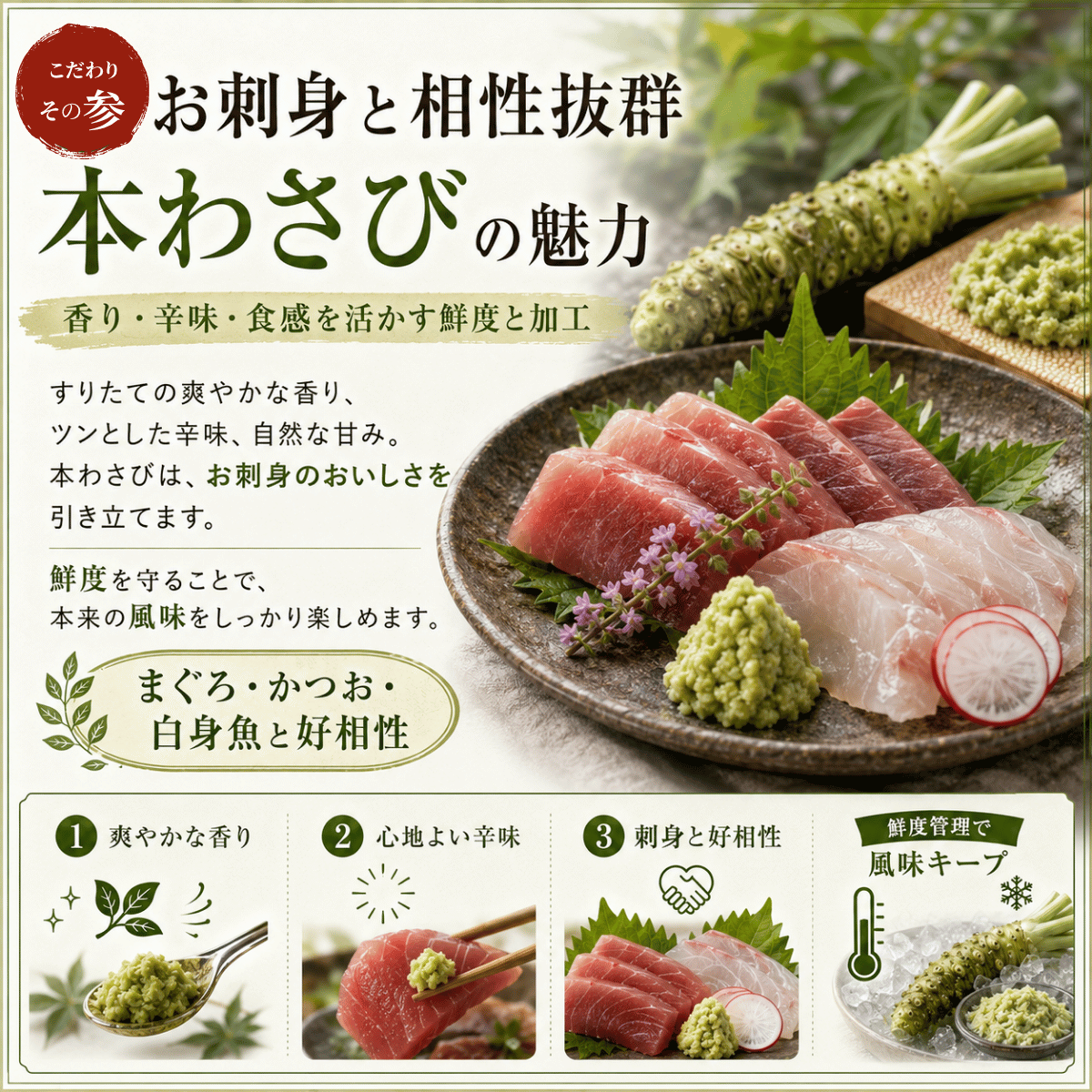 国産 本わさび ＜本数：1~3本　量：40~120g＞