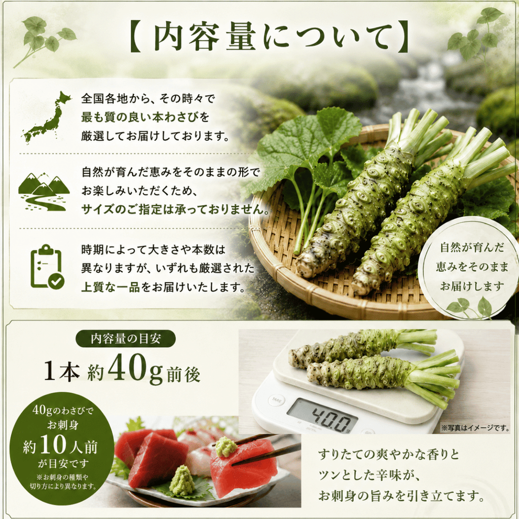 国産 本わさび ＜本数：1~3本　量：40~120g＞