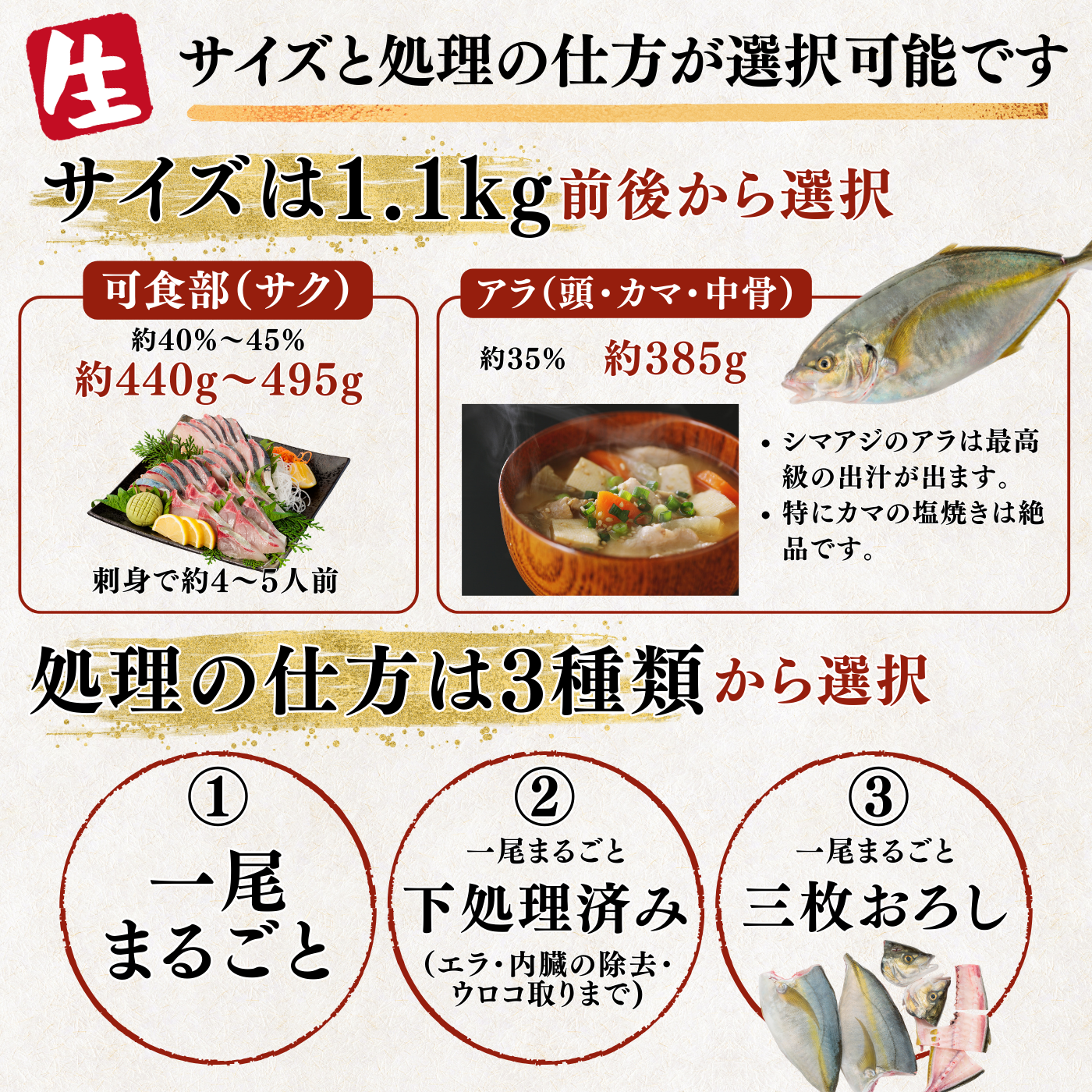 シマアジ ＜一本　量：1.1kg前後＞　下処理方法選べます