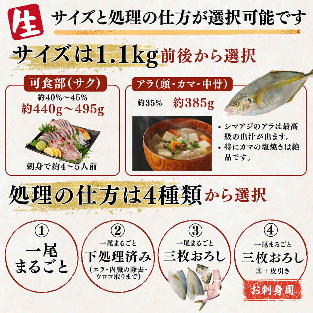 シマアジ ＜一本　量：1.1kg前後＞　下処理方法選べます